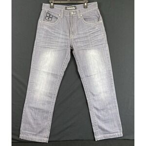 Vintage Men's Ablanche Embroidered Wide Leg Gray Baggy Jeans w/Whiskering 34 Y2K